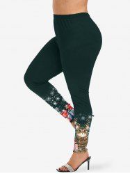 Plus Size Christmas Snowflake Gift Cat Elk Print Leggings -  