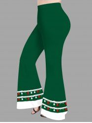 Pantalon évasé imprimé de lumières de Noël grande taille - Vert M