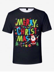 T-shirt imprimé sapin de Noël, Père Noël et flocons de neige pour homme grande taille - Noir XS