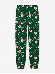 Pantalon de jogging pyjama imprimé Père Noël, flocons de neige et bonbons pour homme grande taille - Vert 2XL