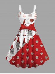 Robe trapèze imprimée avec nœud papillon et nain en forme de cœur, grande taille, pour Noël - Rouge M