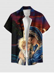 Chemise à poches boutonnées grande taille pour homme, motif cocotier et ombré crépusculaire, grande taille, Noël, Naissance de Jésus - Noir 4XL