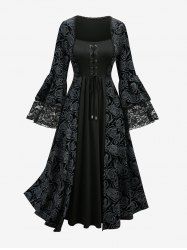 Robe en velours à œillets et dentelle, grande taille, ornée de roses. - Noir 3X | US 22-24