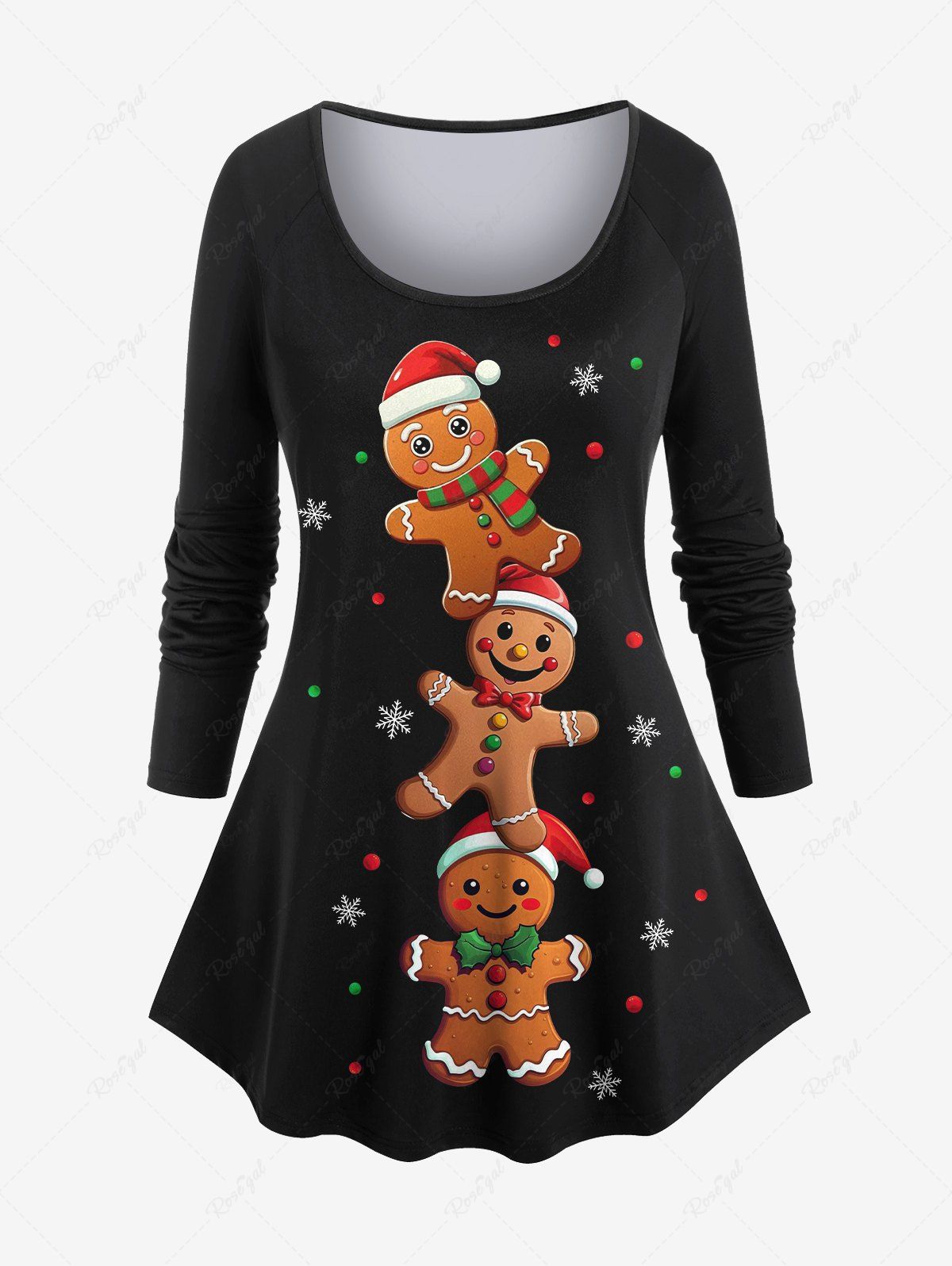New Plus Size Women's Christmas Tree Star Gingerbread Print T-shirt  