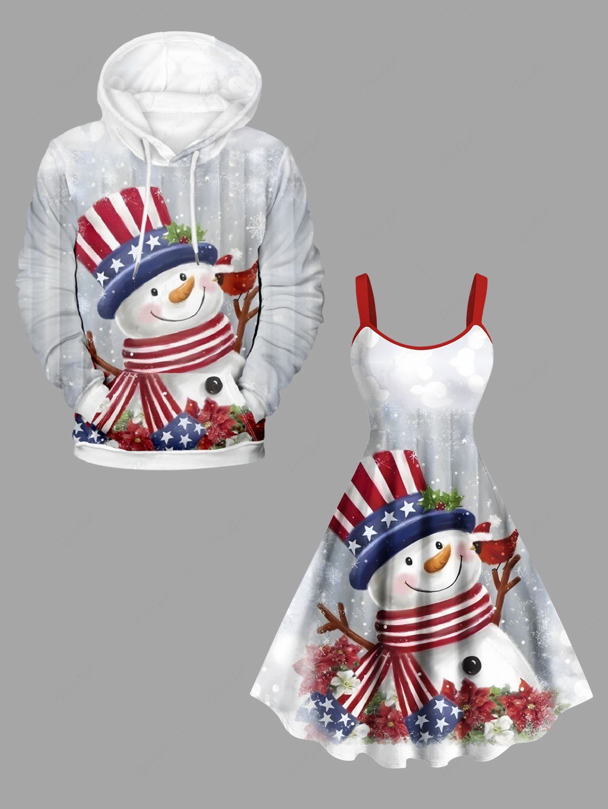 Chic Christmas Snowflake Snowman Patriotic American Flag Print Plus Size Matching Outfit For Couples  