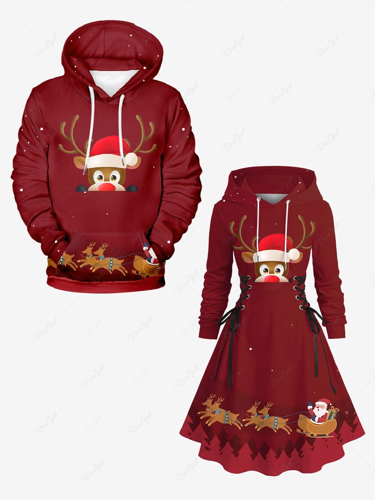 Latest Christmas Hat Elk Print Plus Size Matching Outfit For Couples  