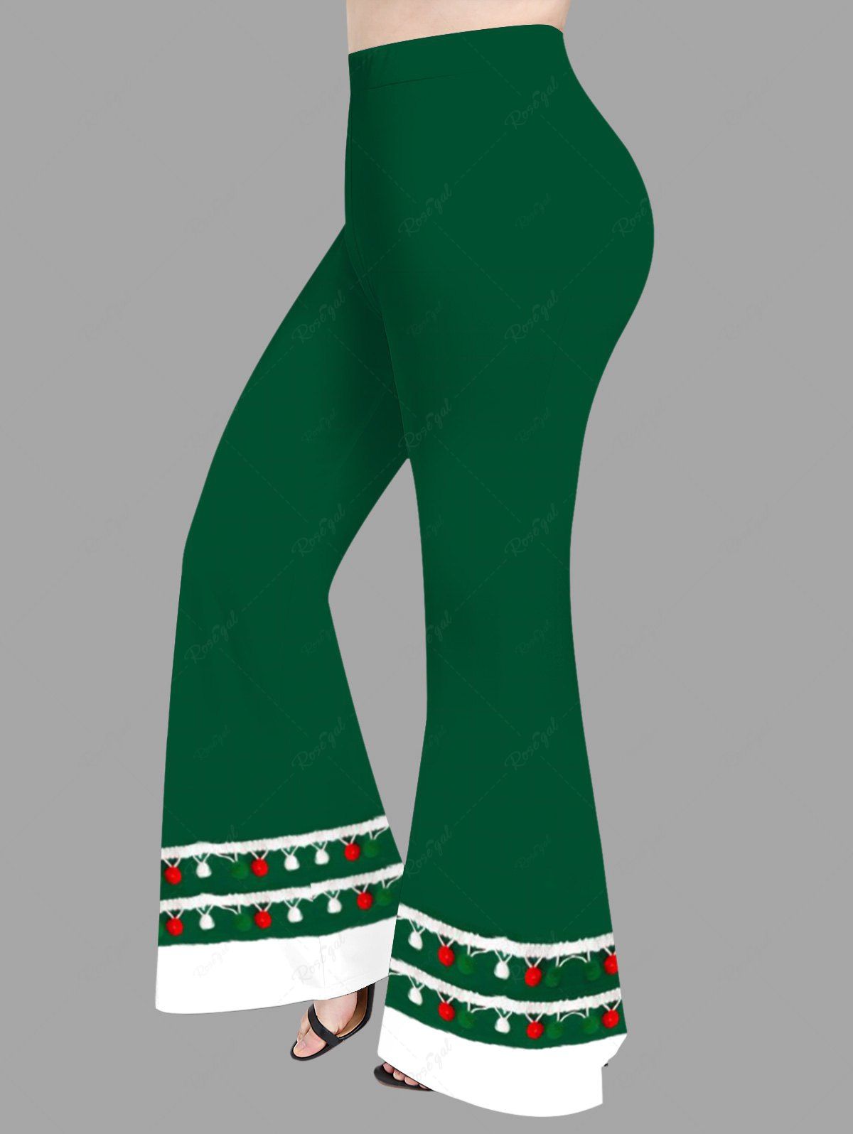 Pantalon évasé imprimé de lumières de Noël grande taille Vert 1X