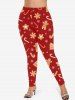 Leggings imprimé sapin de Noël étoiles et pain d'épice pour femmes grandes tailles - Rouge XS