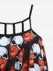 Skull Paisley Mask Print Hollow Out Peplum Hem Tankini Swimsuit (Adjustable Shoulder Strap) -  