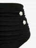 Striped Print Crossover Halter Ruched Button Tankini Swimsuit -  