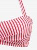Striped Print Crossover Halter Ruched Button Tankini Swimsuit -  