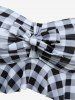 Plaid Print Bowknot Peplum Hem Ruched Tankini Swimsuit (Adjustable Shoulder Strap) -  