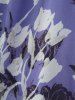 Robe nuisette trapèze à volants et imprimé floral, fendue, avec ceinture amovible - Pourpre  L