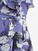 Robe nuisette trapèze à volants et imprimé floral, fendue, avec ceinture amovible - Pourpre  L