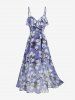 Robe nuisette trapèze à volants et imprimé floral, fendue, avec ceinture amovible - Pourpre  L