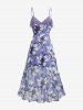 Flower Print Ruffles Split A Line Cami Dress with Removable Belt -  