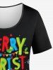 Plus Size Women's Christmas Tree Santa Claus Snowflake Letters Print T-shirt - Noir 4X