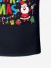 T-shirt imprimé sapin de Noël, Père Noël et flocons de neige pour homme grande taille - Noir 2XL