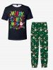 T-shirt imprimé sapin de Noël, Père Noël et flocons de neige pour homme grande taille - Noir 2XL