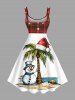 Plus Size Christmas Hat Snowman Coconut Tree Print Tank Dress -  