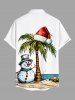 Plus Size Christmas Hat Snowman Coconut Tree Print Buttons Pocket Shirt For Men -  