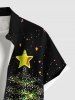 Plus Size Christmas Tree Star Galaxy Sparkling Sequin 3D Print Buttons Pocket Shirt For Men -  
