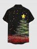 Chemise à poches boutonnées grande taille pour homme, motif sapin de Noël, étoiles et galaxie à paillettes scintillantes, imprimée en 3D. - Noir 4XL