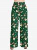Plus Size Women's Christmas Santa Claus Snowflake Candy Print Drawstring Wide Leg Pants -  