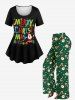 Plus Size Women's Christmas Santa Claus Snowflake Candy Print Drawstring Wide Leg Pants -  