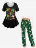 Plus Size Women's Christmas Santa Claus Snowflake Candy Print Drawstring Wide Leg Pants -  