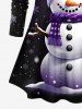 T-shirt à manches longues grande taille avec imprimé bonhomme de neige et flocons de neige, motif Noël - Noir 2X