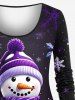 T-shirt à manches longues grande taille avec imprimé bonhomme de neige et flocons de neige, motif Noël - Noir 1X