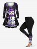 Plus Size Christmas Snowman Snowflake Print Long Sleeves T-shirt -  