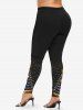 Leggings grande taille imprimés sapin de Noël, boule, étoile, cœur et paillettes 3D - Noir S