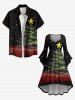 Robe grande taille à imprimé sapin de Noël étoiles galaxie pailletées 3D, manches évasées froncées, coupe asymétrique - Noir M