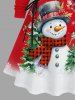 Plus Size Christmas Tree Snowman Snowflake Birds Print Drawstring Hoodie Dress -  