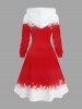 Robe à capuche à cordon de serrage avec imprimé sapin de Noël, bonhomme de neige et oiseaux, grande taille - Rouge 2X