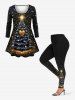 T-shirt à manches longues grande taille avec imprimé 3D de sapin de Noël, boule, étoile, cœur et paillettes - Noir S