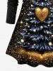 T-shirt à manches longues grande taille avec imprimé 3D de sapin de Noël, boule, étoile, cœur et paillettes - Noir S
