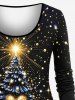 T-shirt à manches longues grande taille avec imprimé 3D de sapin de Noël, boule, étoile, cœur et paillettes - Noir 2X