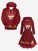 Plus Size Christmas Hat Elk Print Lace Up Hooded A Line Dress - Rouge Cerise 1X