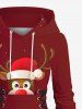 Plus Size Christmas Hat Elk Print Lace Up Hooded A Line Dress - Rouge Cerise 1X