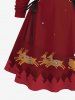 Plus Size Christmas Hat Elk Print Lace Up Hooded A Line Dress - Rouge Cerise 1X