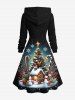 Robe à capuche lacée à imprimé galaxie ombré sapin de Noël flocon de neige bonhomme de neige maison bonbon grande taille - Noir 4X