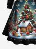 Robe à capuche lacée à imprimé galaxie ombré sapin de Noël flocon de neige bonhomme de neige maison bonbon grande taille - Noir 4X