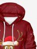 Plus Size Christmas Hat Elk Print Pocket Drawstring Pullover Long Sleeves Hoodie For Men - Rouge foncé XL