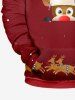 Plus Size Christmas Hat Elk Print Pocket Drawstring Pullover Long Sleeves Hoodie For Men - Rouge foncé 2XL