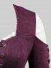 Robe 2 en 1 grande taille à lacets, œillets, volants, bordure en dentelle et manches évasées - Rouge foncé L | US 12