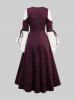 Robe 2 en 1 grande taille à lacets, œillets, volants, bordure en dentelle et manches évasées - Rouge foncé 1X | US 14-16