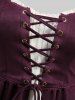 Robe 2 en 1 grande taille à lacets, œillets, volants, bordure en dentelle et manches évasées - Rouge foncé 1X | US 14-16